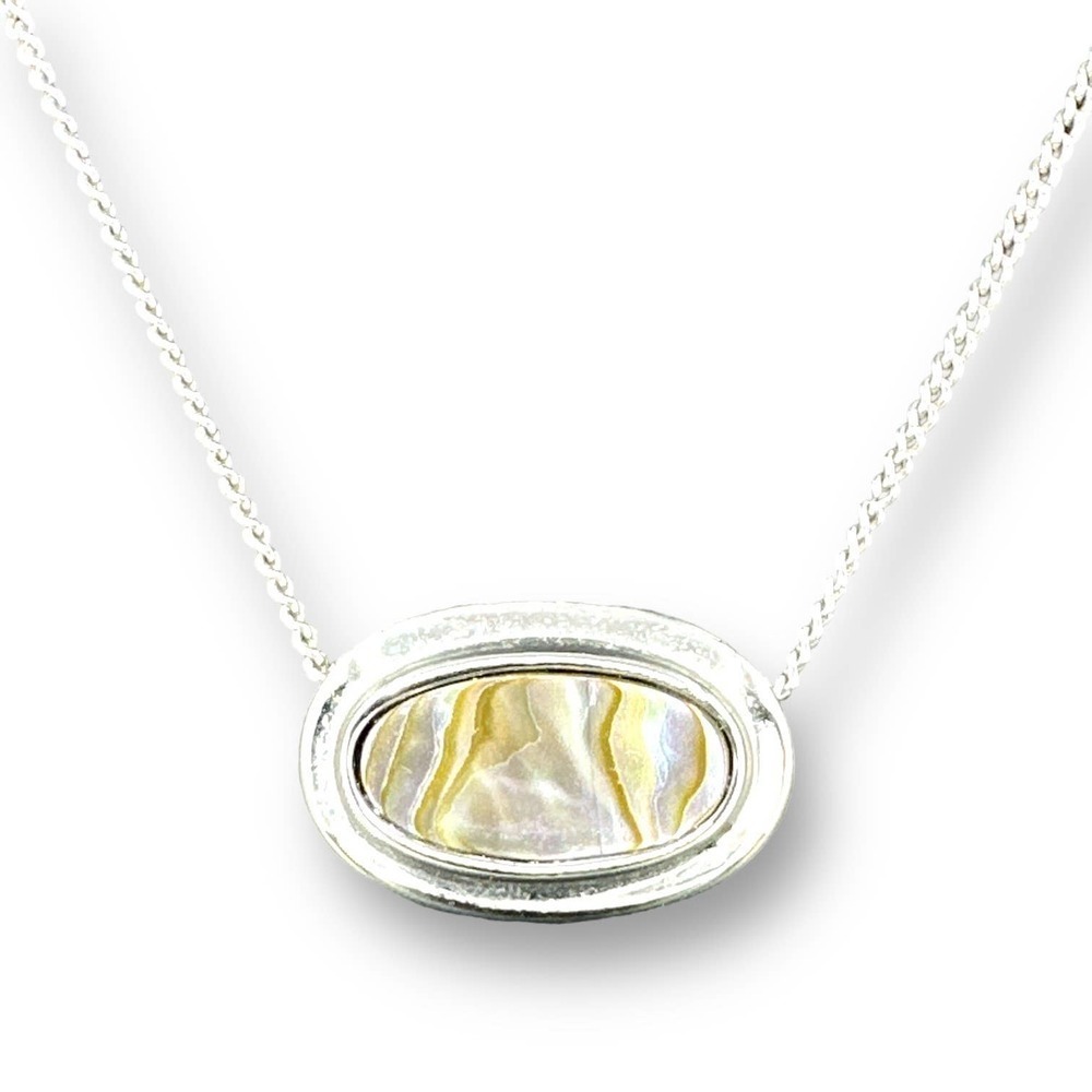 Avon Abalone Inlay Pendant Slider Silvertone Necklace 13-15